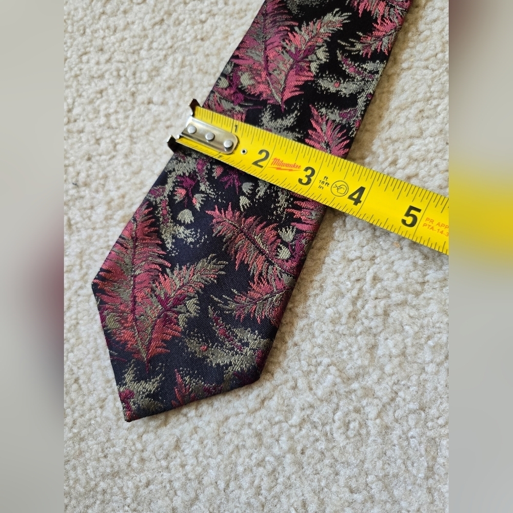 Dion Collection Silk Tie – Black Red Gold Leaf Pattern - Picture 3 of 5